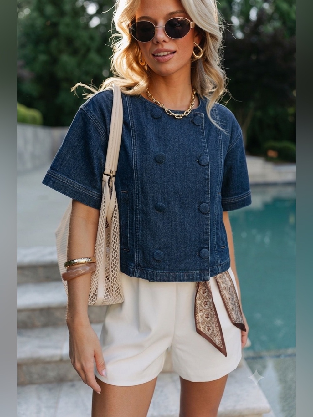 NWT Anthropologie Maeve Short-Sleeve Double Breasted Denim Jacket XS